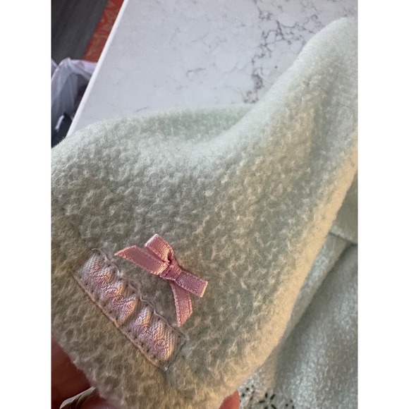 Baby Girls Mint Green Fleece Coat Jacket Floral Bows Scalloped Collar - Picture 8 of 9